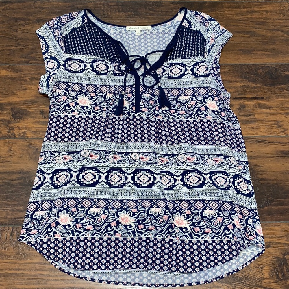 Daniel  rainn cap sleeve blue peasant top M